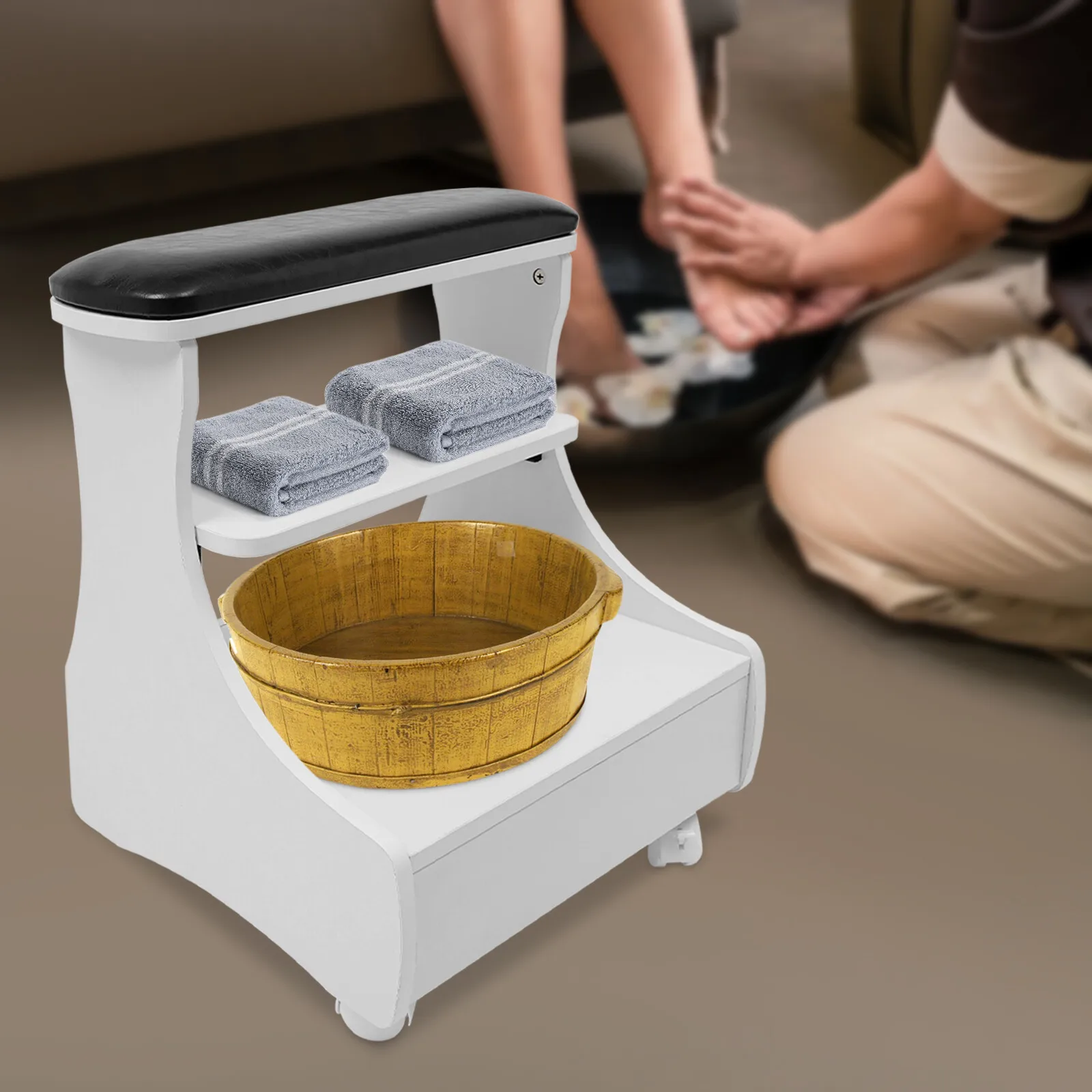Tabouret de pied de salon réglable-tabouret de spa portable avec roulettes pour pédicure, manucure et bain de pieds chaise de pédicure spa