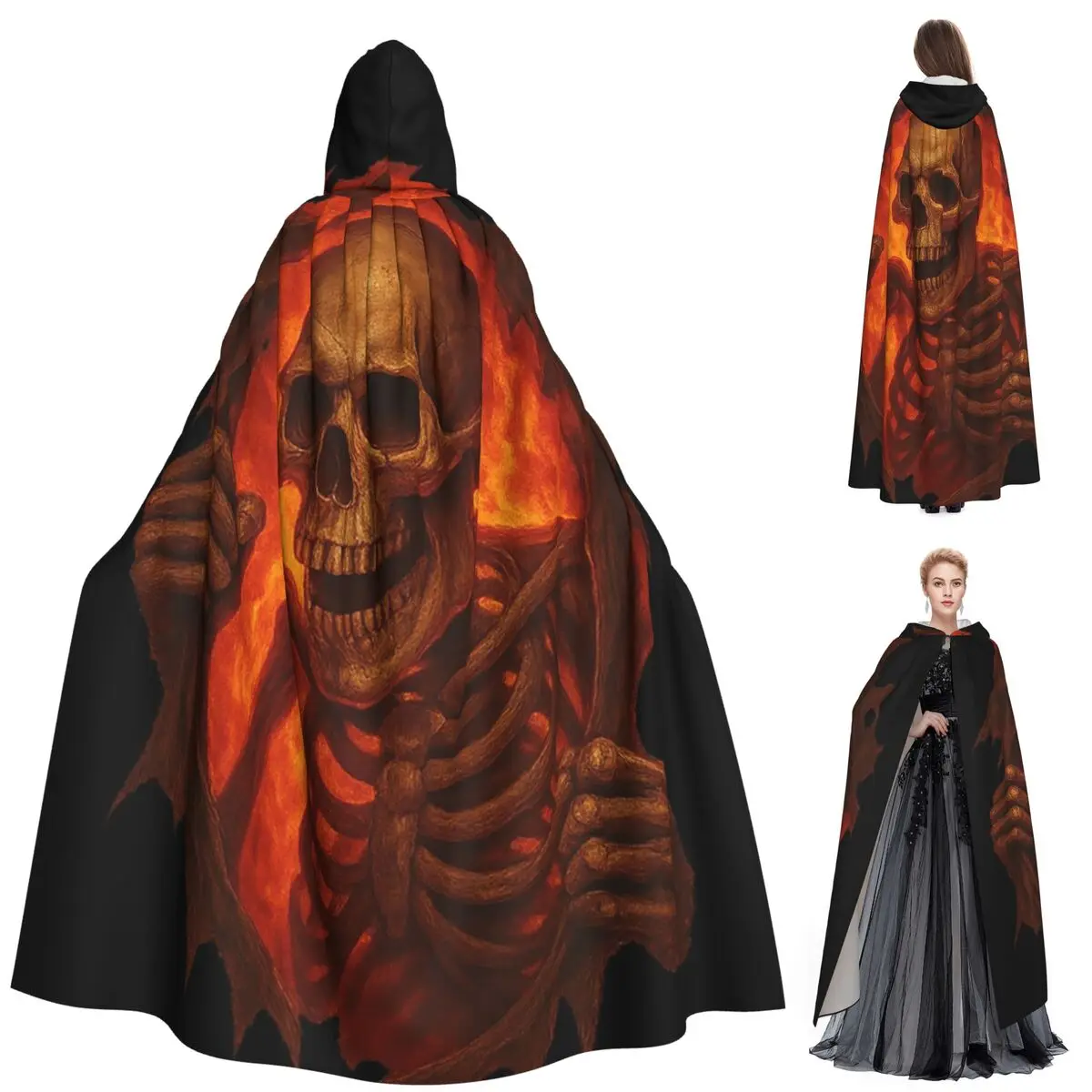 

Fire Skeleton Breakout Female Halloween Skull Long Hooded Cloak Witch Medieval Costume Cosplay Cape HalloweenVampire Adult