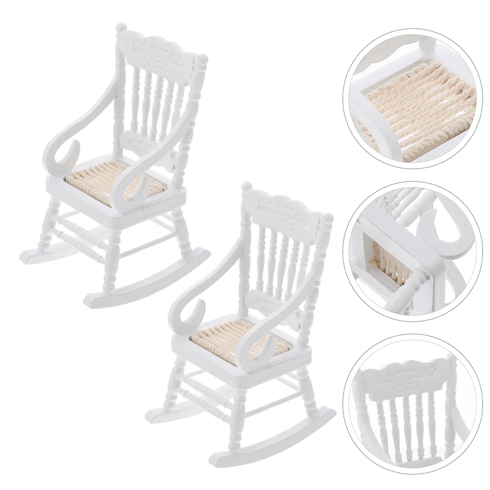 

2 Pcs Model Chair Mini House DIY Accessories Retro Decor Wooden Rocking Dollhouse Decoration