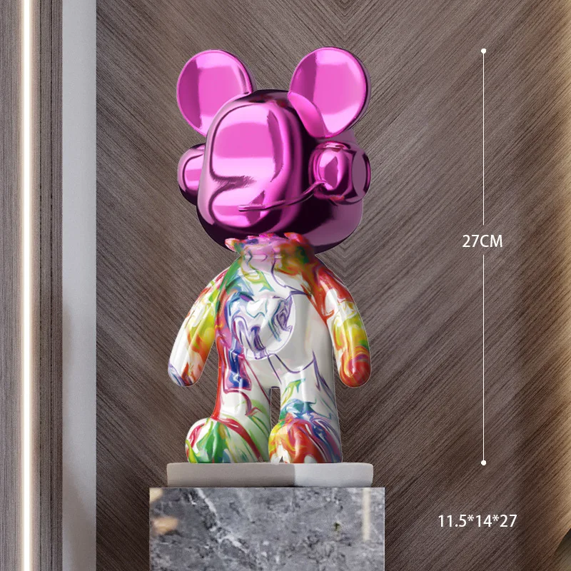 

New Colorful Powder 35cm Luxury Resin DJ Bear Series Decorations, Office Tables, Wine Cabinets, Fashionable Decoration