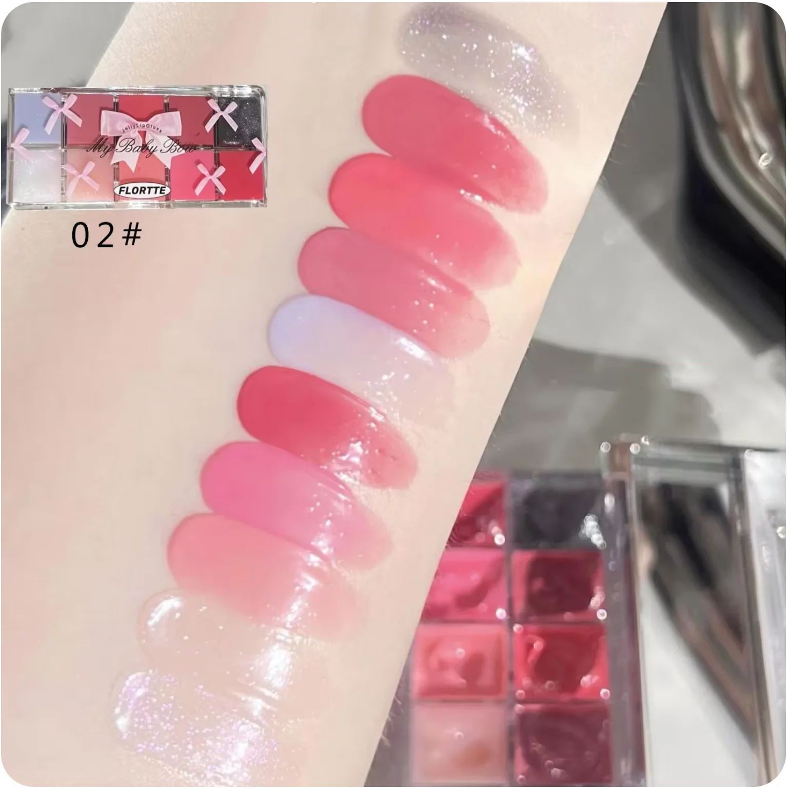 FLORTTE Brand Real 10-Color Lip Palette Lip Gloss and Lipstick Glossy Moisturizing Pigmented Multifunctional Original Cosmetics