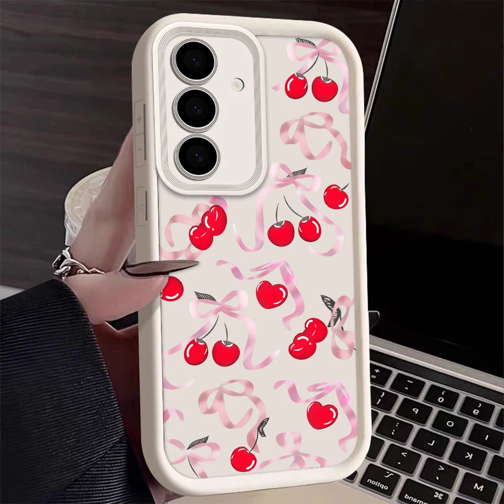 Cute Phone Case For Samsung Galaxy S25 S24 S23 S22 S21 A15 A25 A35 A51A52 A53 A55 A71 A73 Plus FE Ultra 5G Cherry Bowknot Cover