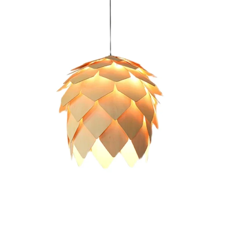 Nordic Solid Wood Pine Cone Wood Chip Chandelier Creative Homestay Restaurant Bar Counter Tea House Decorative Light