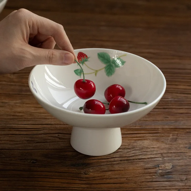 Japanese-Style White Porcelain Strawberry Footed Plate Set, Tea Snack Plate, Dessert Plate, Fruit Dish, Dried Nut Tray