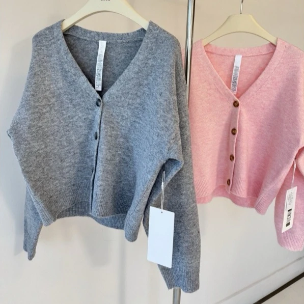 Lemon Women Knitwear Sweater Casual Sports Yoga Loose Sweater Collared Letter Print Cropped  Fashion Sweater Coat  Street Trend
