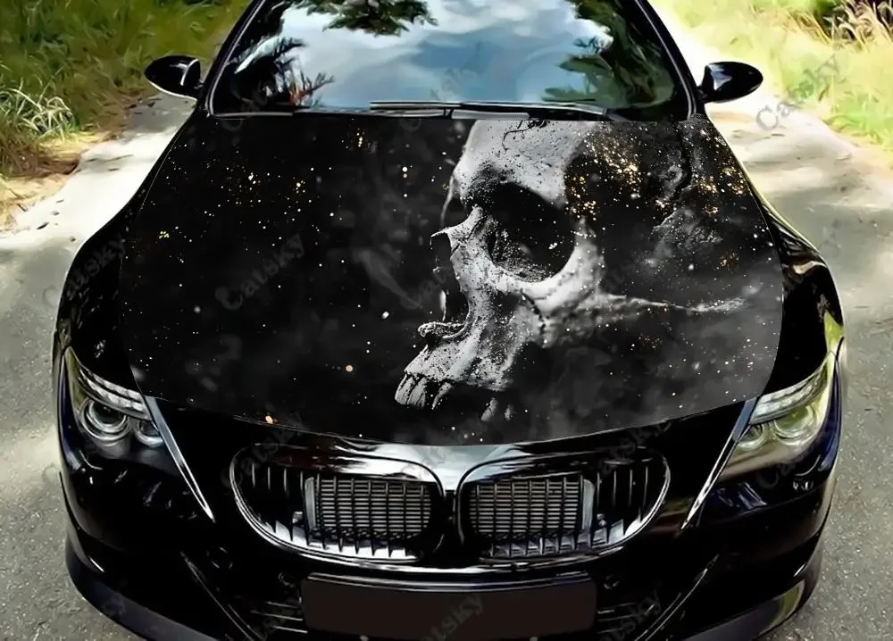 3D Black Skulls Car Hood Vinyl Stickers Wrap Vinyl Film Engine Cover Decals Sticker Universal Car Hood Protective Film