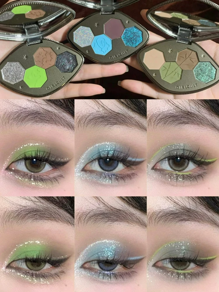 Girlcult 4Colors Eyeshadow Shimmer Shiny Chameleon Smoke Waterproof Soft-Focus Matte Glamour Luxury Eye Palette