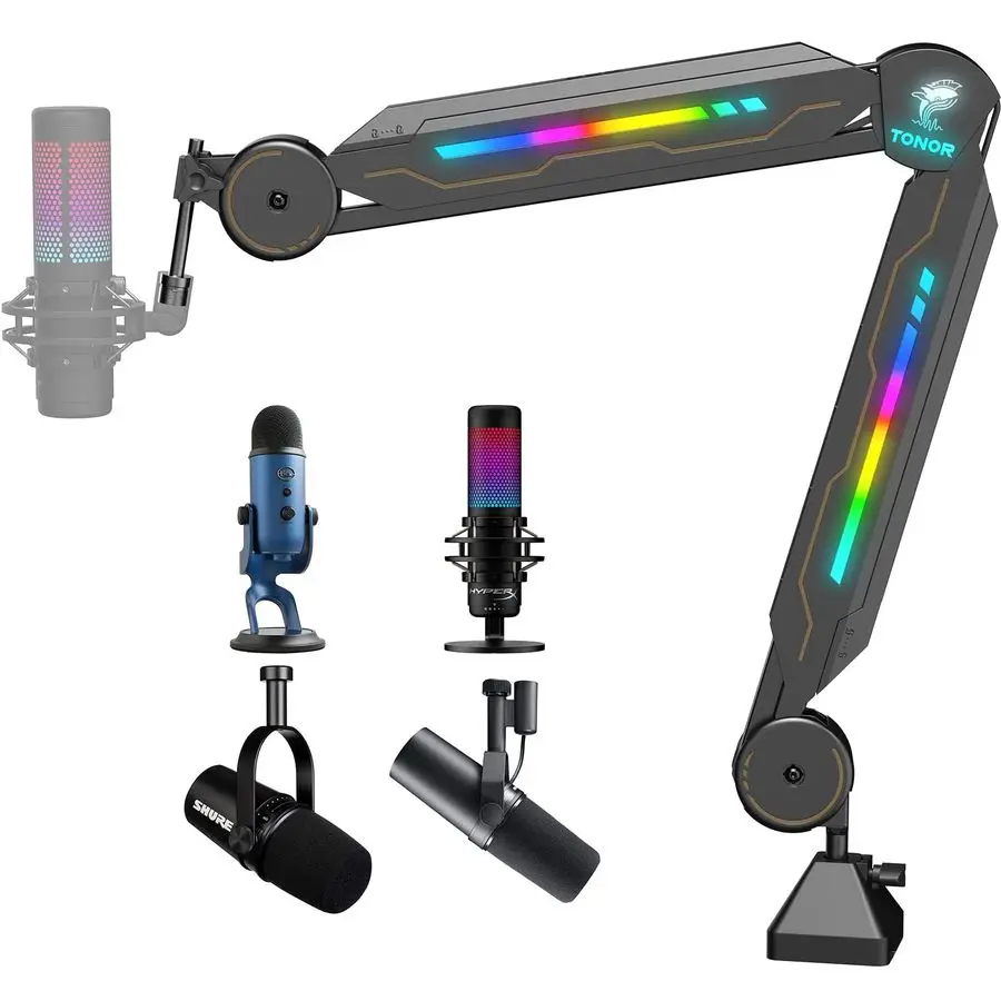 

Boom Arm, Adjustable Mic Stand with RGB Light, 5 8 Screwadapter, Excellent Compatibility, Rotatable Suspension Boom Scissor Stan