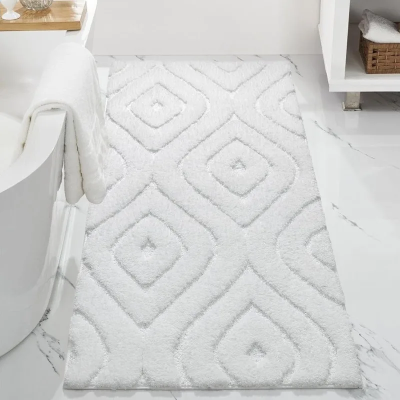 Bathroom Rugs Mat, White 24x60 Long Runner Rug Non Slip Soft Machine Washable Large Extra Bath Mat