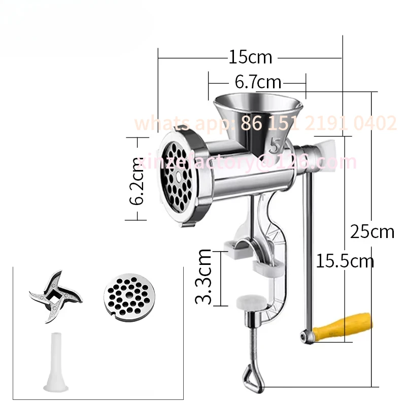 تخصيص 1 قطعة مفرمة اللحم اليدوية الفولاذ المقاوم للصدأ كرنك اليد منتج أغذية مع مشابك طاولة أداة مطبخ متعددة الأغراض لـ M