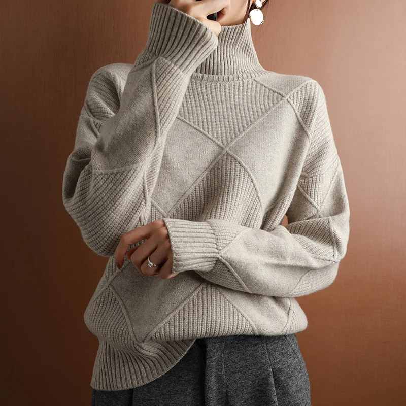 2023 Autumn and Winter New Women\'s Pullover Sweater Thickened Warmth Fashion Large Size Knitted Wool Sweater High Collar