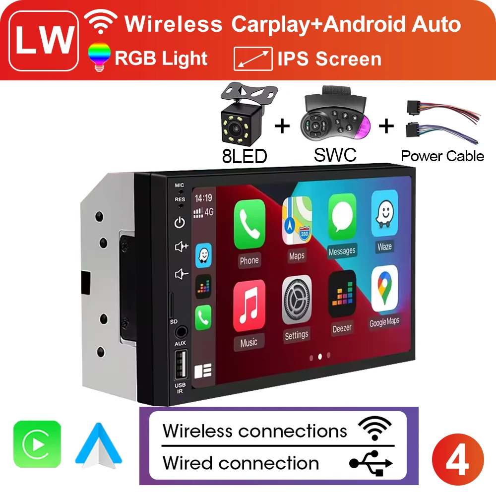 XIMA 7 inch universele 2-DIN draadloze en bedrade CarPlay Android Auto autoradio multimediasysteem MP5 audio 2-DIN autoradio - afbeelding 1