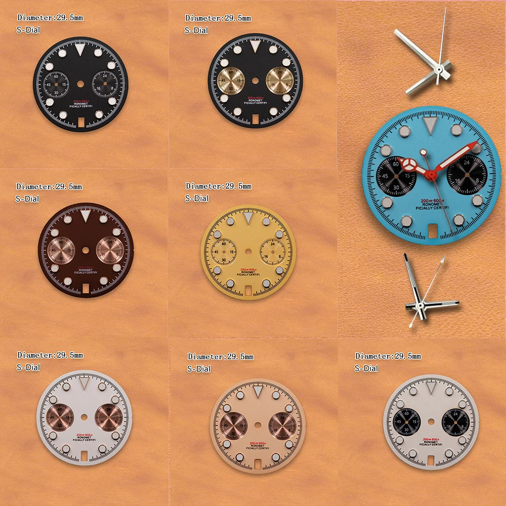 S Dial 29.5mm pink Panda VK63 dial 6 o'clock calendar No Hands Fit VK63 Movement Green Luminous Watch Modification Accessories ﻿