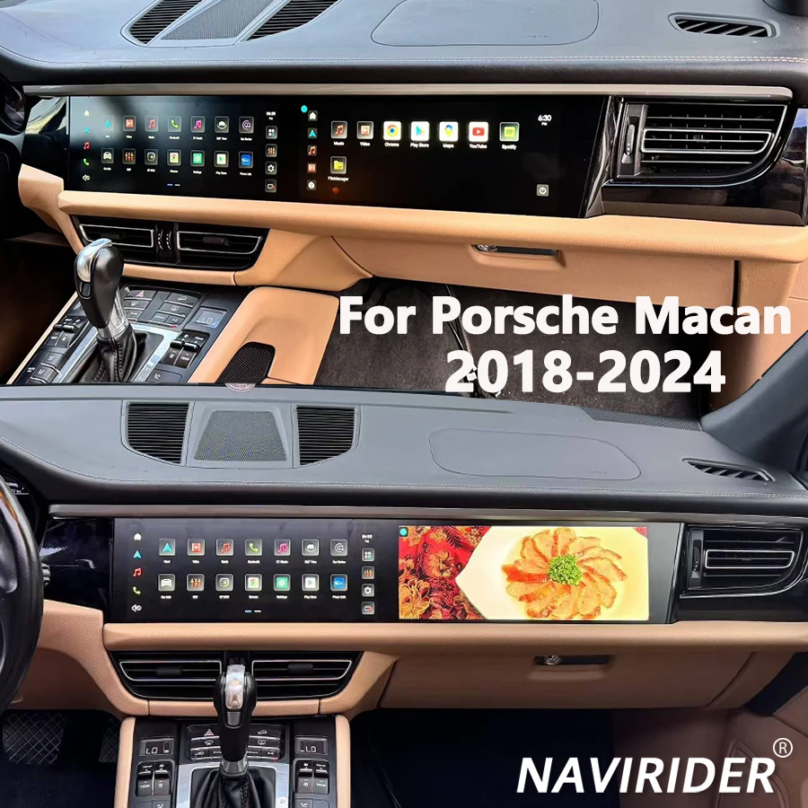 

12,3-дюймовый + 12,3-дюймовый сенсорный экран для Porsche Macan 2018-2024 GPS-навигация Android стерео автоматический мультимедийный видеоплеер головное устройство