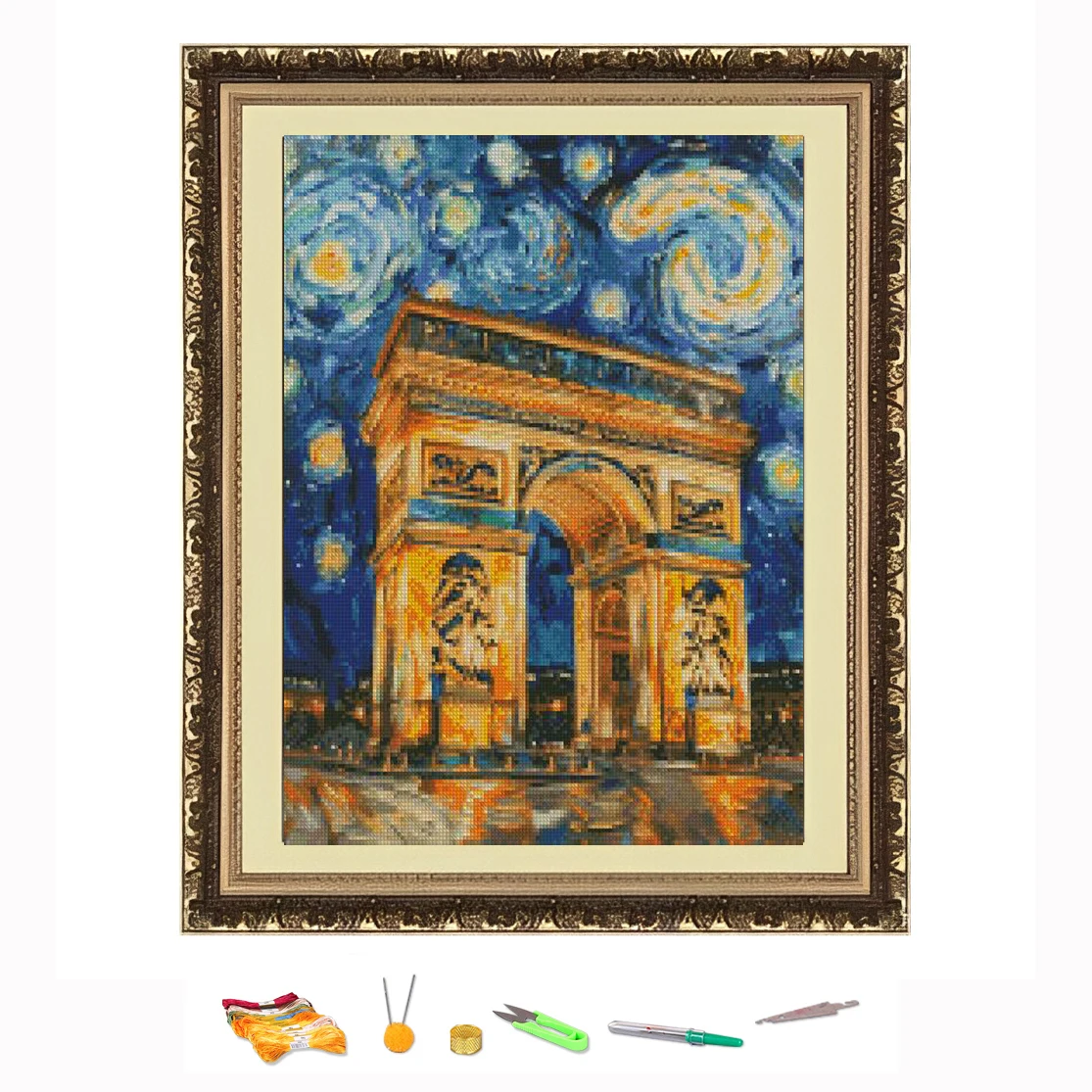 Cross Stitch Embroidery Kit Door Under Starry Sky Landscape Thread Drawing DIY Needlework Kit Decorate Printed on Canvas11CT