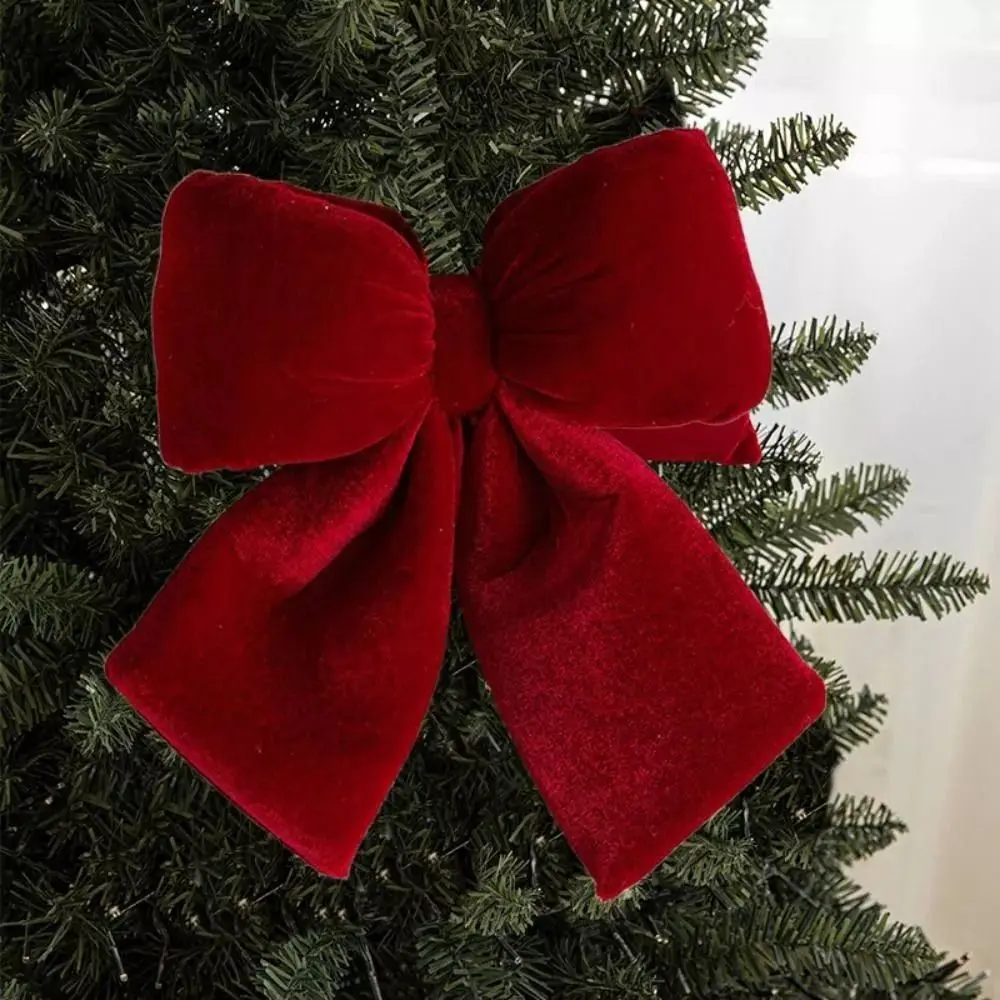 Velvet Fabric Bowknot Pendant Bowknot Shape Classic Christmas Style Hanging Xmas Ornament DIY Tree Hanging Decor Party Supplies