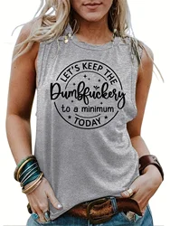 Women's Summer Casual Loose Size Letter Print Round Neck Sleeveless Tank Top T-shirt Print Tank Tops Women Fashion Streetwear