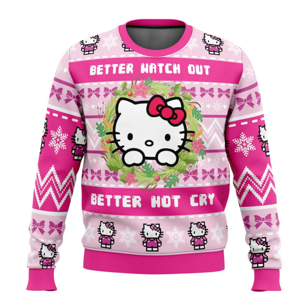 2025 New Christmas Carnival Hello Kitty Pink Fashion Men\'s and Women\'s Hoodies Cartoon Anime Couple Hoodies Sportswear