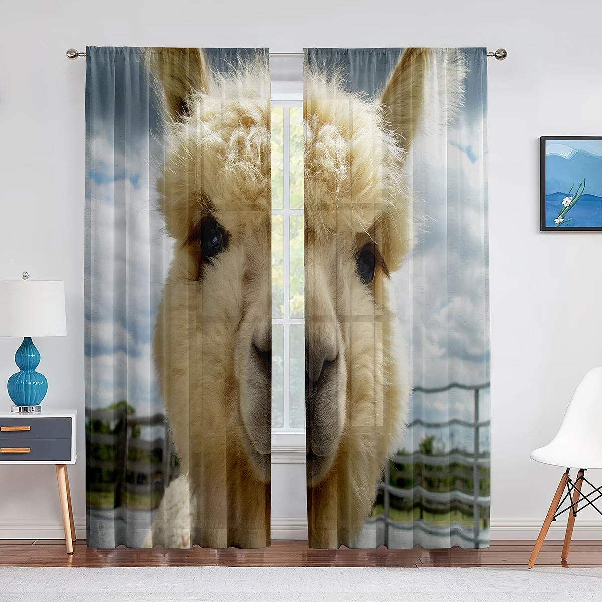 Cute Llama Alpaca Funny Animal Sheer Curtain for Living Room Voile Window Blinds Bedroom Tulle Drape Kitchen Curtains Decoration