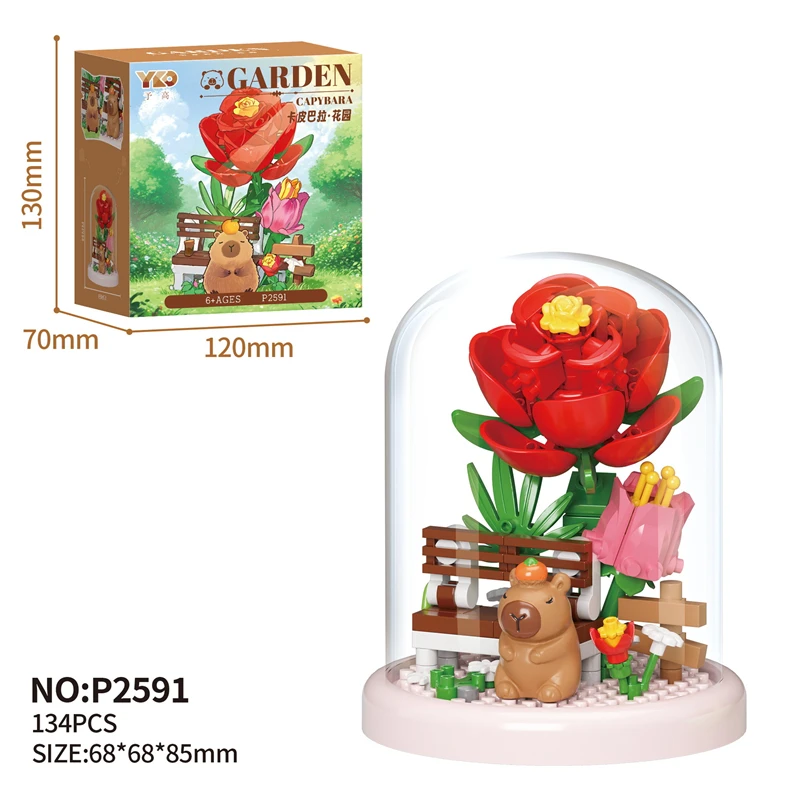 New Product Creative Small Particle Sakura Building Block Capybara Garden Roses, Cherry Tree House Assembly Ornaments Toys Gifts