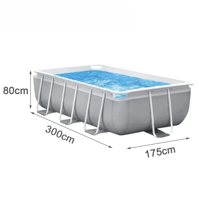 300x175x80 cm Rectangular Tubular Frame Pool, Includes Filter Pump and Ladder, Ideal for Summer Outdoor Swimming At Home