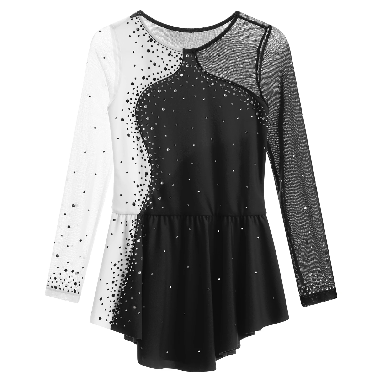 Girls Shiny Rhinestone Ballet Dance Dress Figure Skating Leotard Mini Dress Ballerina Costume Gymnastics Performance Dresses