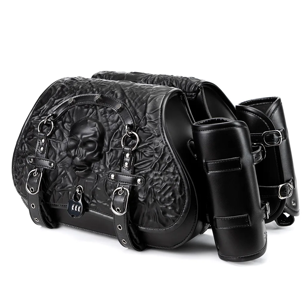 3D Skull Embossed Motorcycle Saddlebags with Password Lock Universal for Harley Honda Yamaha Cruiser Chopper