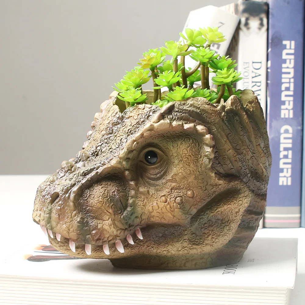 

Dinosaur Flower Pot with Tray Succulents Planter Container Desktop Figurine Home Garden Decoration T-rex