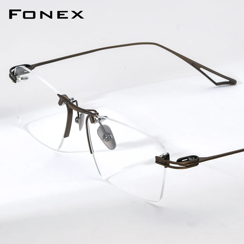 FONEX Titanium Eyeglasses Frame Men Brand Design Rimless Square Glasses Frameless Japanese Ultralight High-end Eyewear 85914