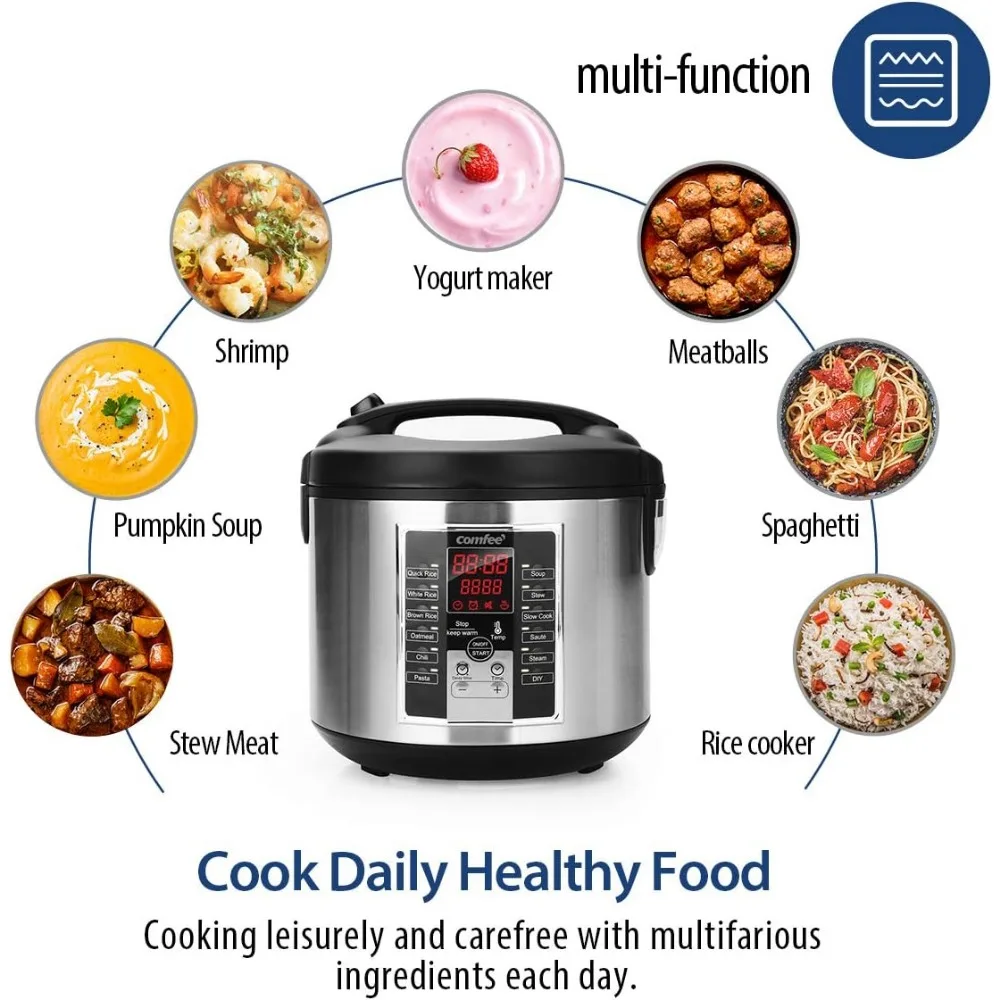 Rice Cooker, Slow Cooker, Steamer, Stewpot, Sauté All in One (12 Digital Cooking Programs) Multi Cooker (5.2Qt ) Large Capacity