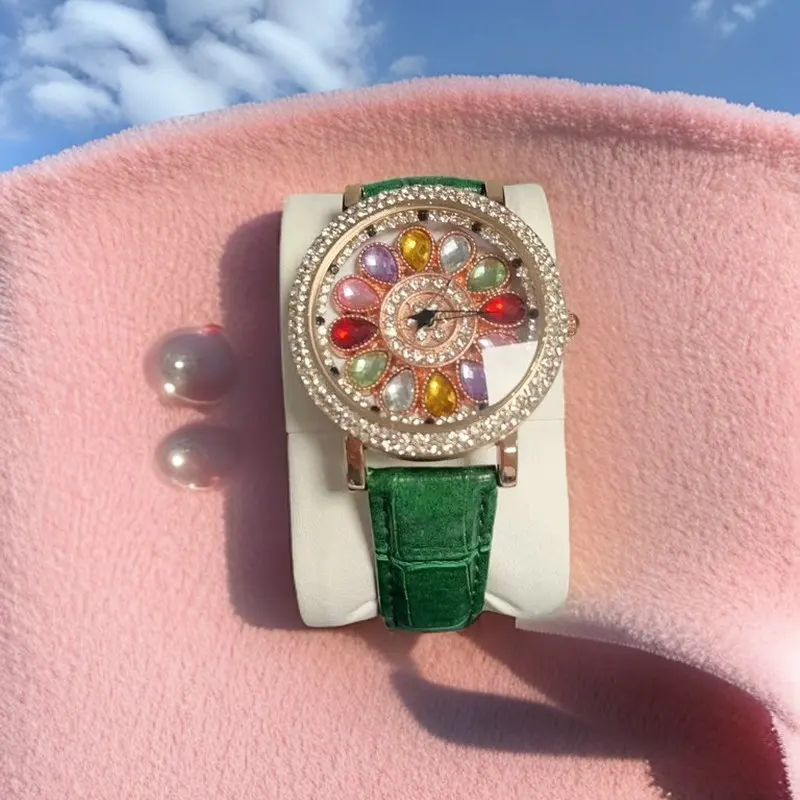 أزياء Babysbreath كوارتز ساعة أنثى فاخرة أنيقة على مدار الساعة السماء المرصعة بالنجوم حلقة من جلد الإبداعية الماس النساء الساعات