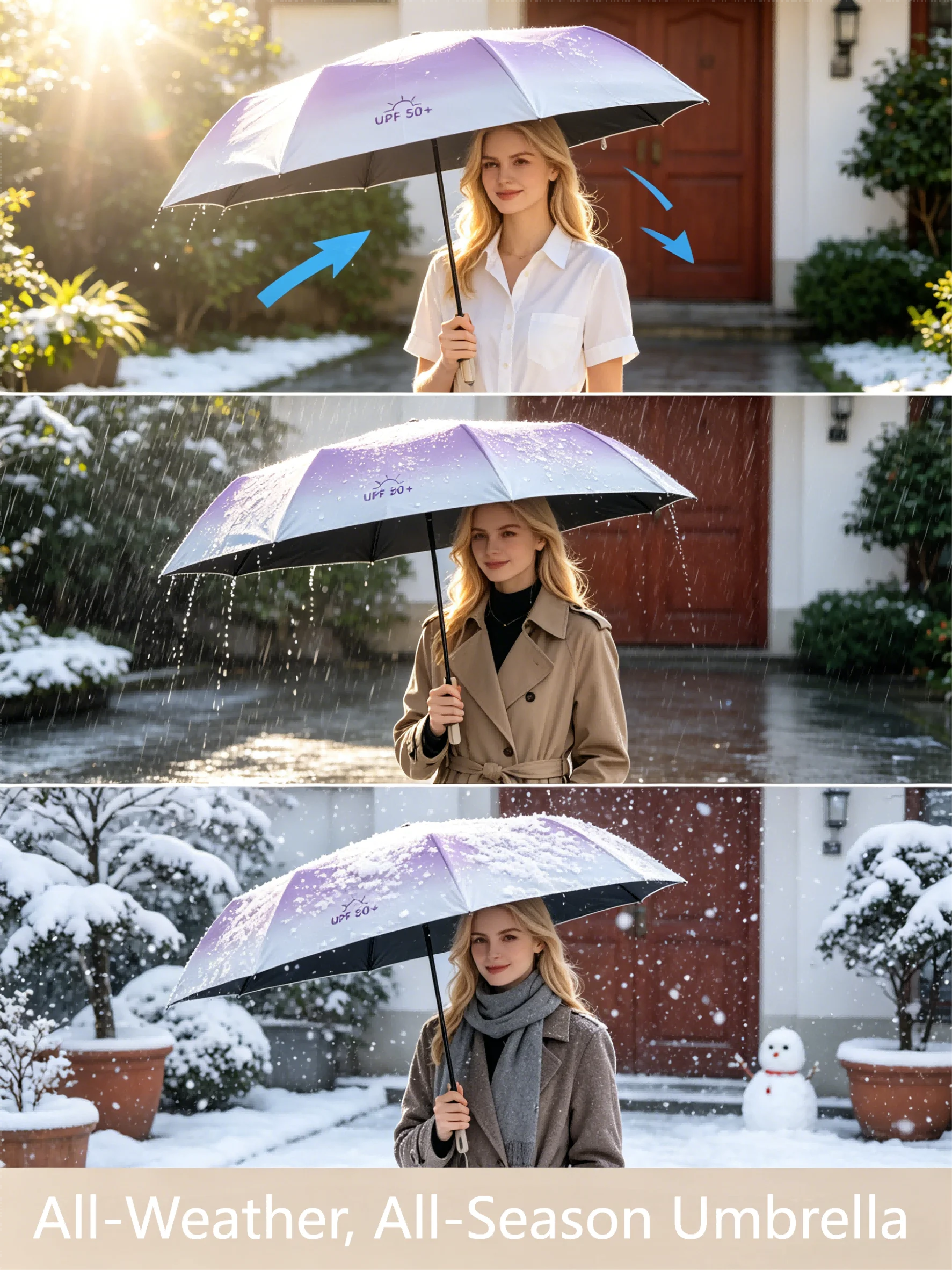 Windproof Travel Umbrella Automatic Folding, UV Protection for Rain Sun, Light Portable Compact Durable for Women Backpack Cars
