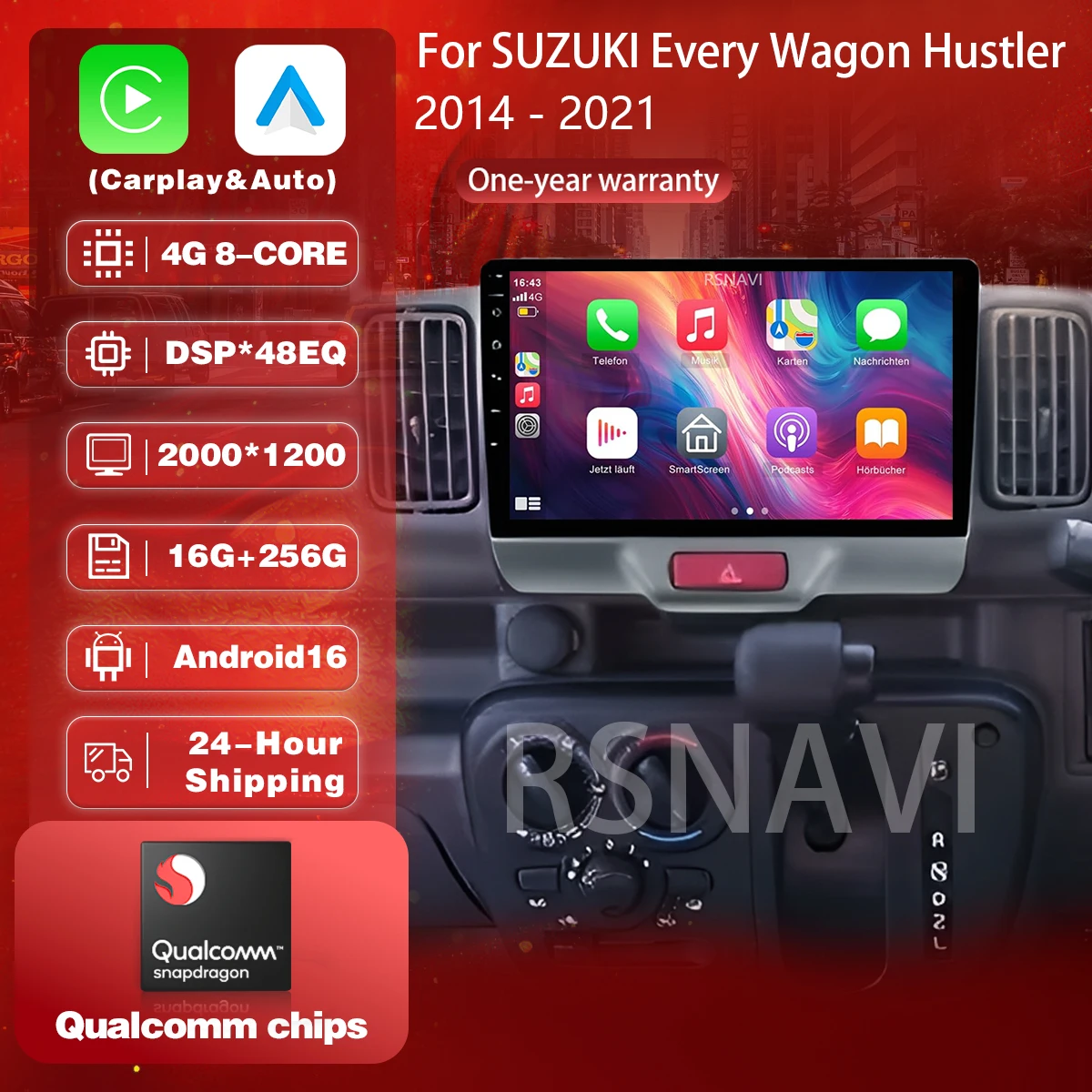 RSNAVI Plug and Play Android 16 Player For SUZUKI Every Wagon Hustler 2014 - 2021 Carplay Auto Qualcomm Screen Car Radio Video