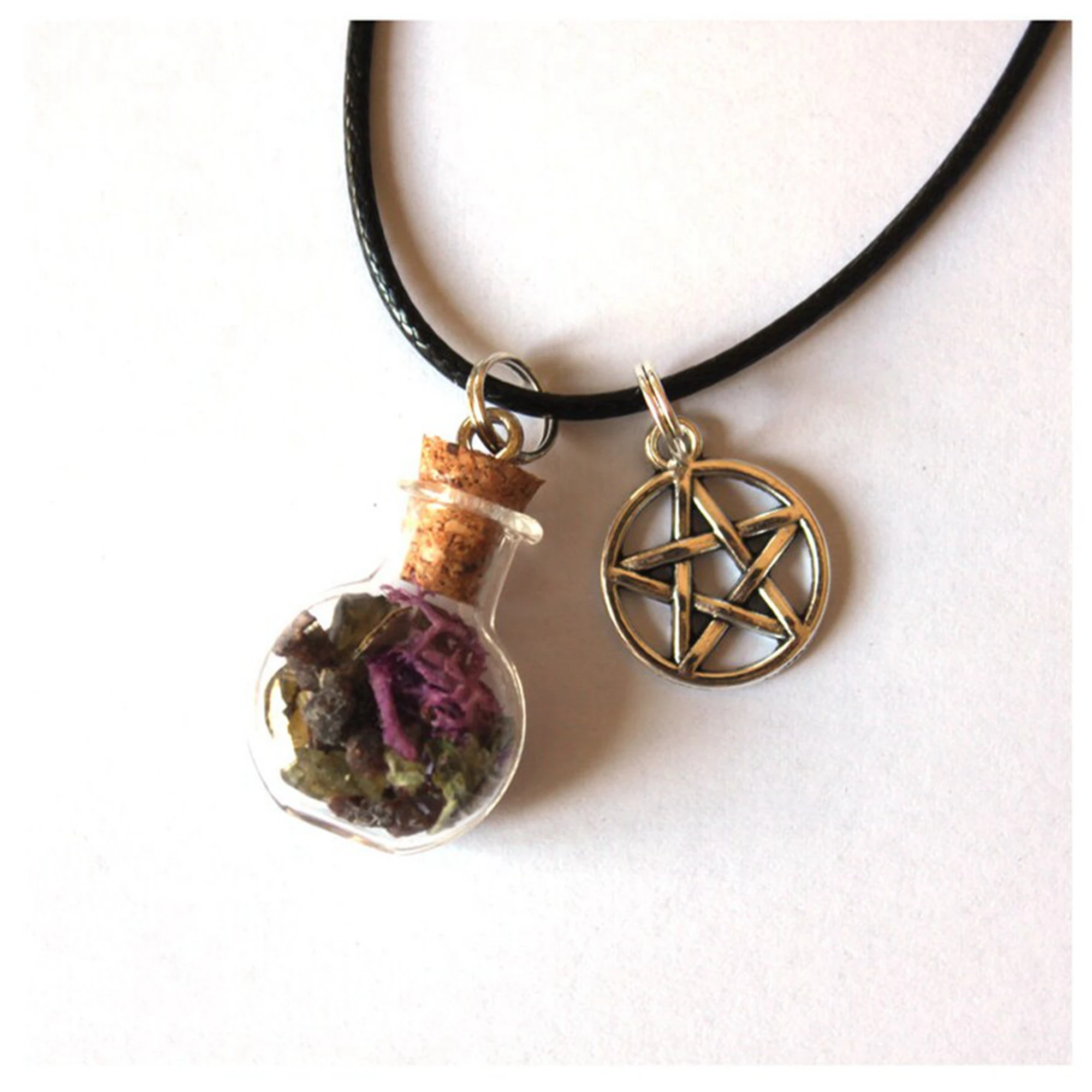 Witch protection spell necklace pentacle amulet talisman magic jewel spell jar witch pot stones plants salt