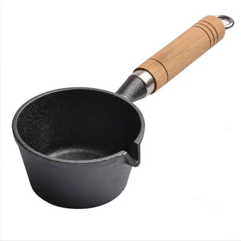 

Hot Sale wood Handle Cast Iron Non Stick Sauce Butter Warmer Milk Mini Frying Egg Pan