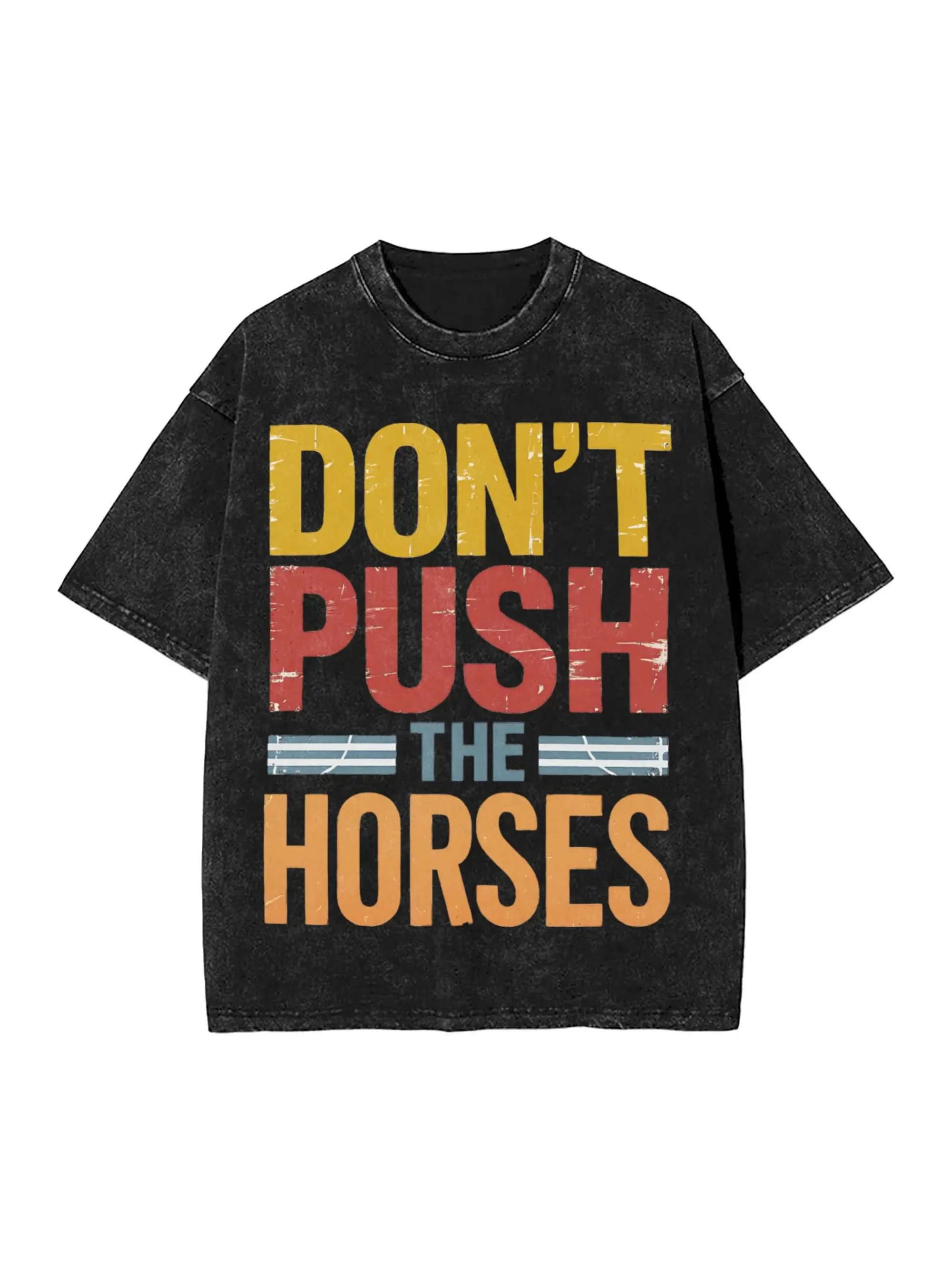 Summer Men's Casual Non-push-button Fun T-shirt 100% Cotton Washed Short Sleeve Loose Large Size Printed Retro Style Streetwear