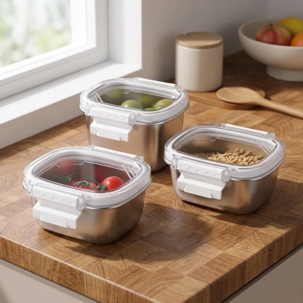 Stainless Steel Food Containers Set 450ml 5 Pack for Organized Storage and Reliable Leak Resistant Performance