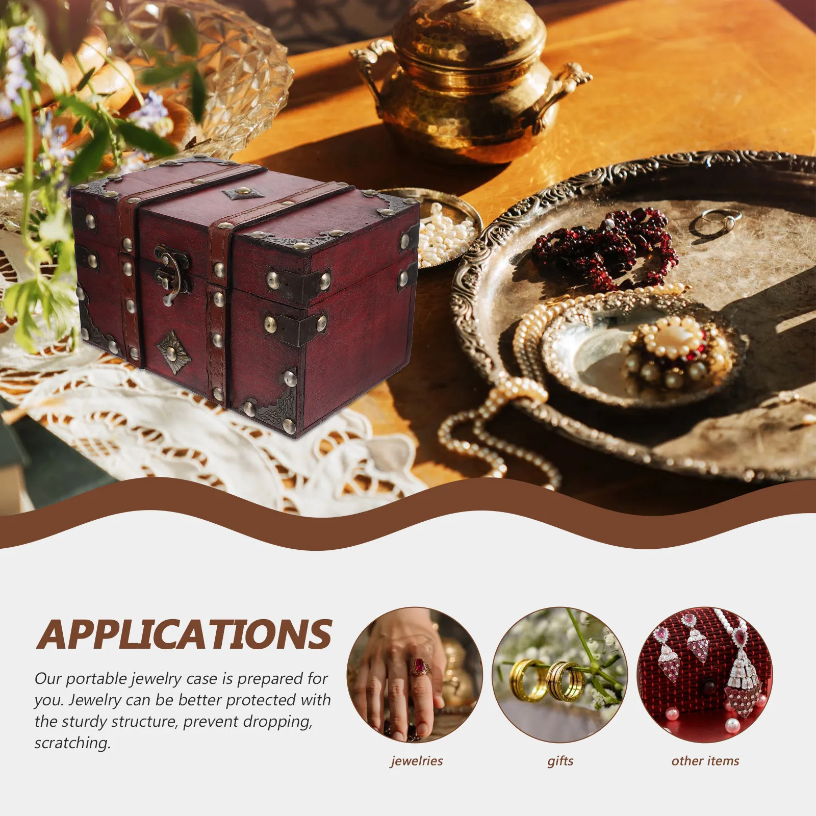 

Wooden Jewelry Box Vintage Design Buckle Latch Jewelry Storage Case Trinket Organizer Decorative Storage Box Trinket Case