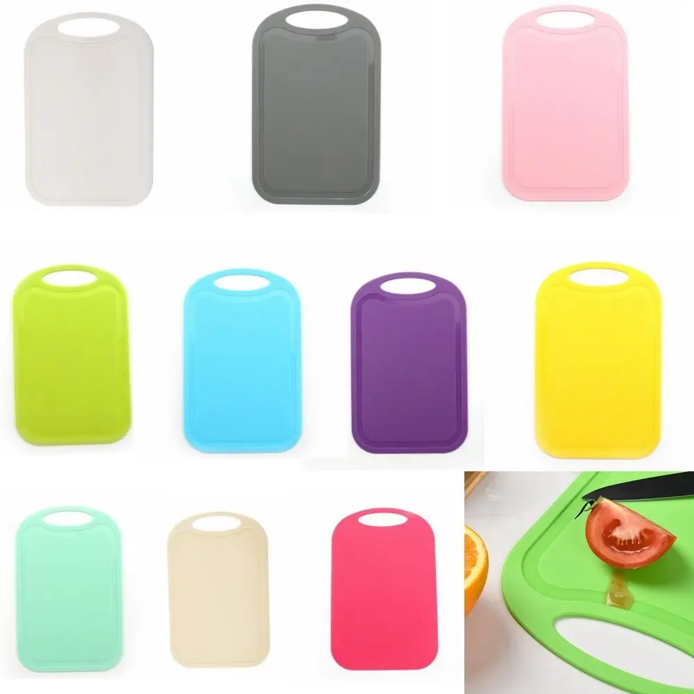 Mini Rectangle Nonslip Plastic Cutting Board with Groove Handle Chopping Board Hangable Frosted Texture Chopping Block Vegetable