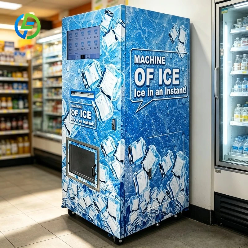 FL Customized  Ice Vending Machine Large Touch Screen Automatic Ice Dispenser Built-In Water Filtration System For Gas Station