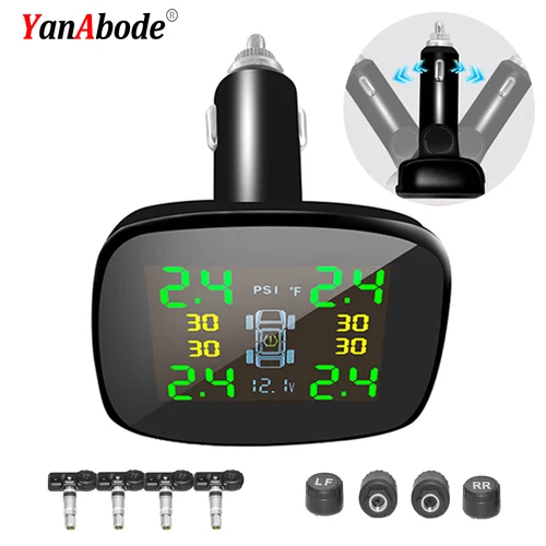 Encendedor de cigarrillos inteligente USB TPMS sistema de monitoreo de alarma de presión y temperatura para neumáticos de coche 4 sensores pantalla neumáticos su