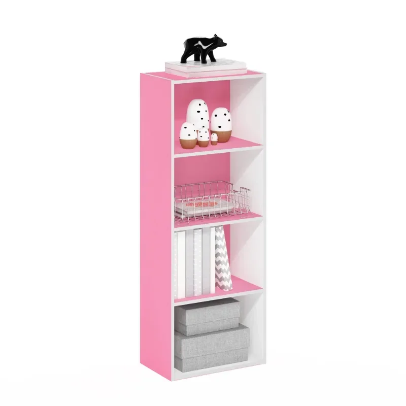 Estante Aberta Estante, Rosa e Branco Livro Prateleira Móveis, 4-Tier