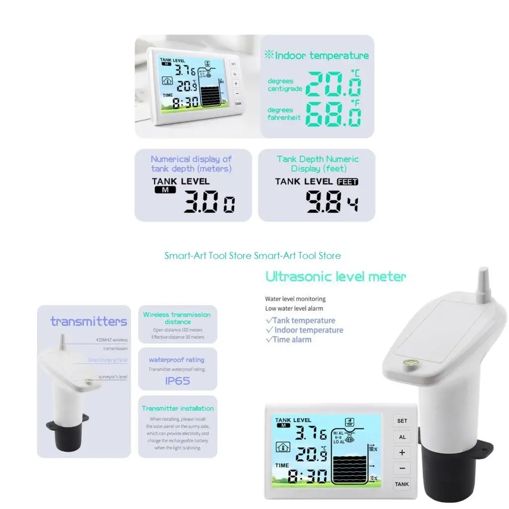 

E1PB Water Liquid Depth Meter Ultrasonic Transmitter Receiver Detector Digital Water Liquid Gauge with Backlit