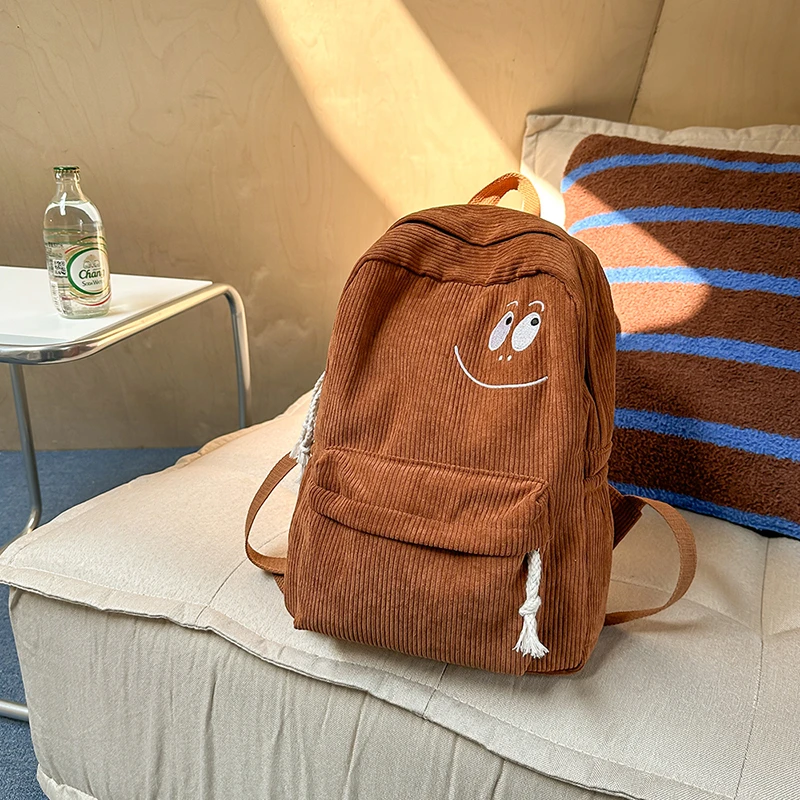 Corduroy Solid Color Zipper Students Backpacks 2026 Simple Casual Bags Durable Daily Commuting Versatile Fashion Backpacks