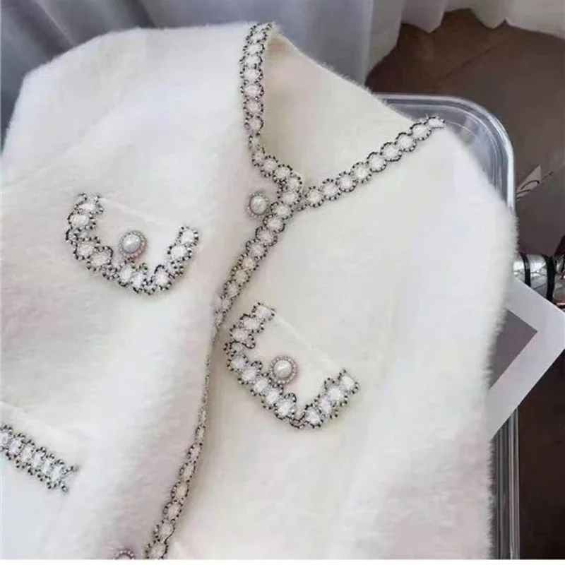 Autumn Knitted Cardigan Winter French Chic Style Solid Color Button Sweater Jacket with Pockets Elegant Coat Fashion Clothing