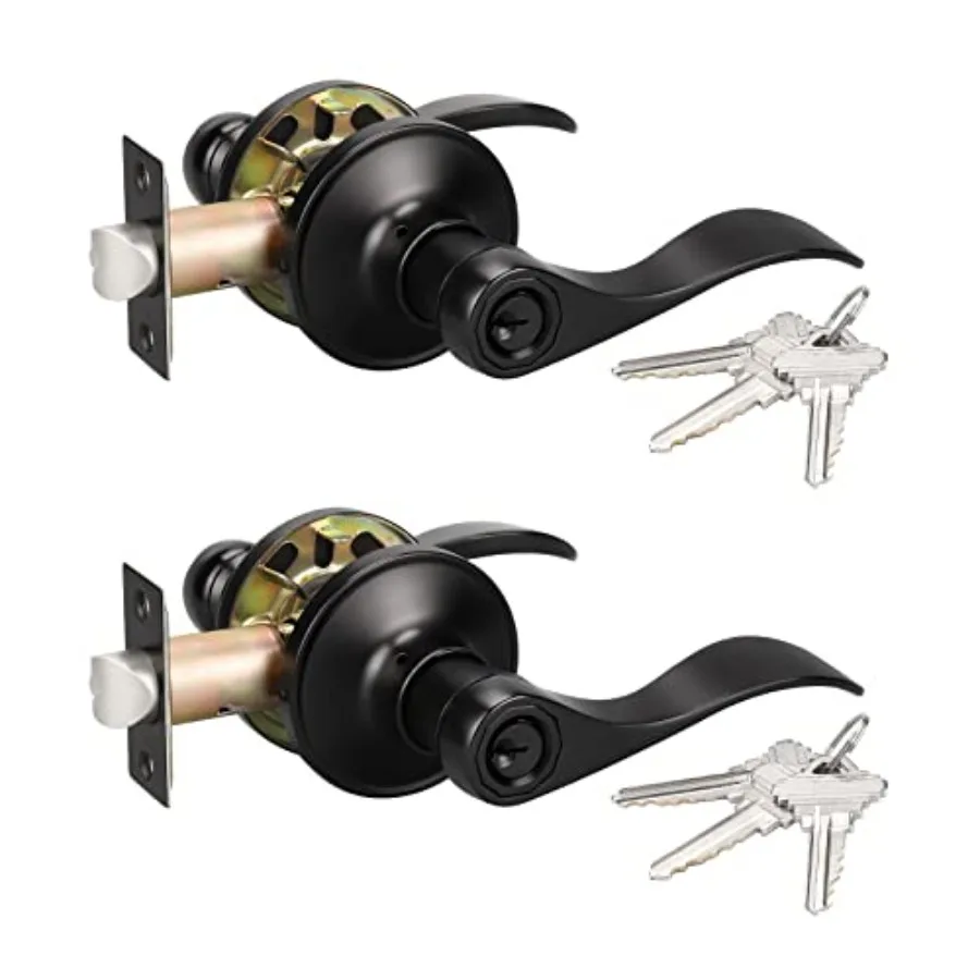 

Wave Style Door Lever Keyed Entry Door Lock Door Handles Leverset for Exterior/Interior Doors Matte Different Keys, Reversible