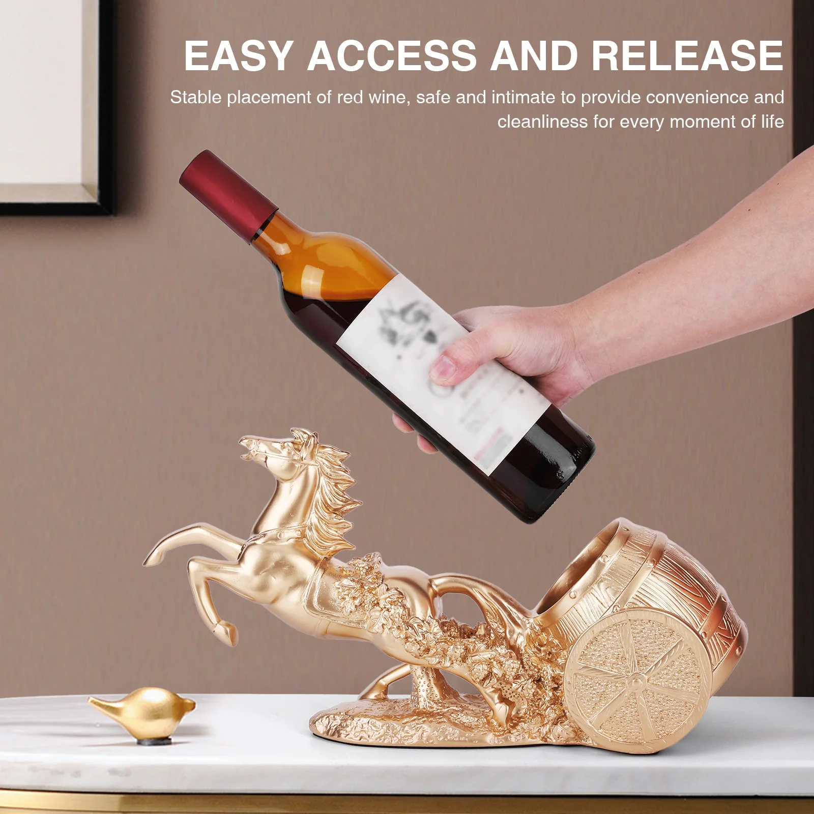 Brown Horse Wine Rack Stand Freestanding Wine Bottle Holder Statue Wine Display Stand for Country Farm Kitchen Decor