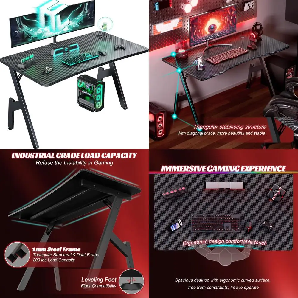 

a40-inch ergonomic a-shape carbon fiber gaming desk with cable management for modern gamers