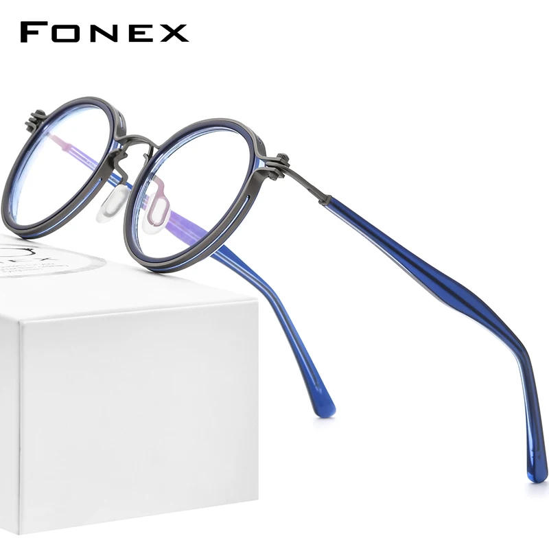 FONEX Alloy Glasses Frame Men Retro Vintage Round Eyeglasses 2021 New Women Korean Screwless Eyewear F1024