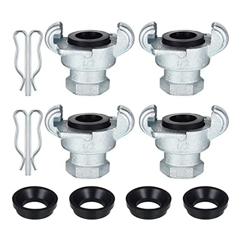 4 Sets 1/2Inch NPT Iron Air Hose Fitting 2 Lug Universal Coupling Chicago Fitting For Male End